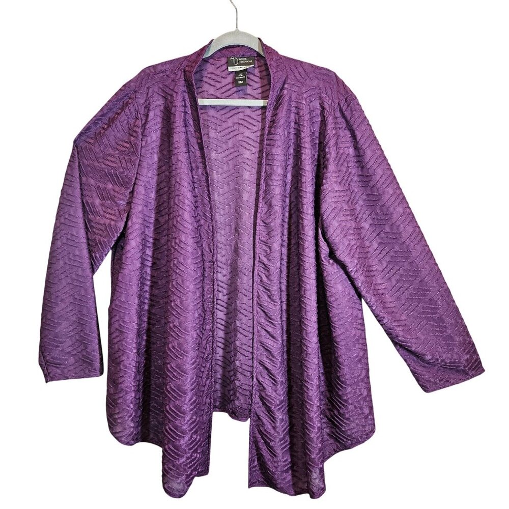Added Dimensions Purple Textured Open Front Cardigan Jacket 14/16 sheer office